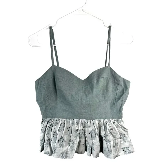 The Great Camelia Top Spaghetti Straps Size Large Tank Blue Cropped Eyelet NEW‎ - Picture 2 of 14